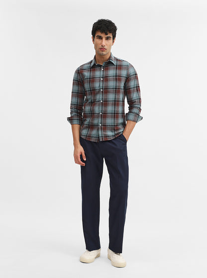 Green & Brown Checked Slim Fit Casual Shirt | Greenfibre