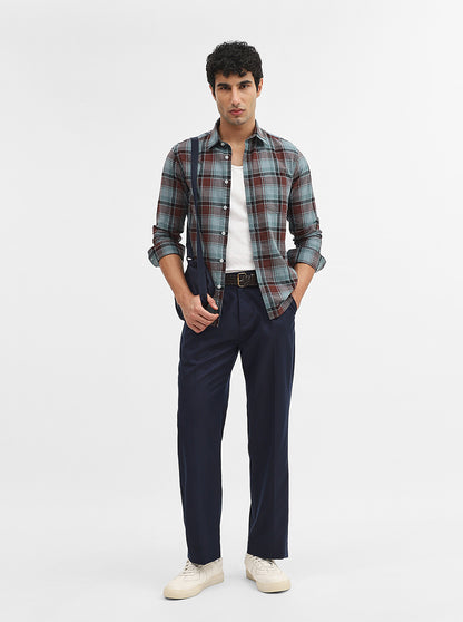 Green & Brown Checked Slim Fit Casual Shirt | Greenfibre