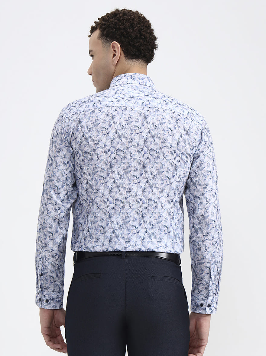 Blue Printed Slim Fit Party Wear Shirt | Greenfibre