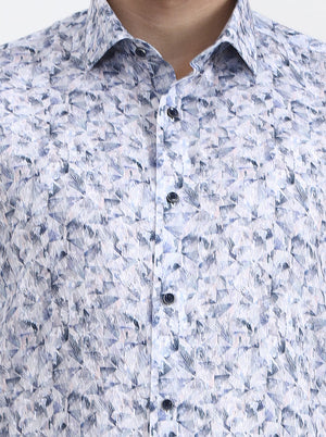 Blue Printed Slim Fit Party Wear Shirt | Greenfibre