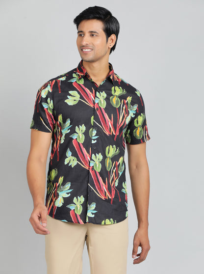 Black Printed Slim Fit Casual Shirt | JadeBlue