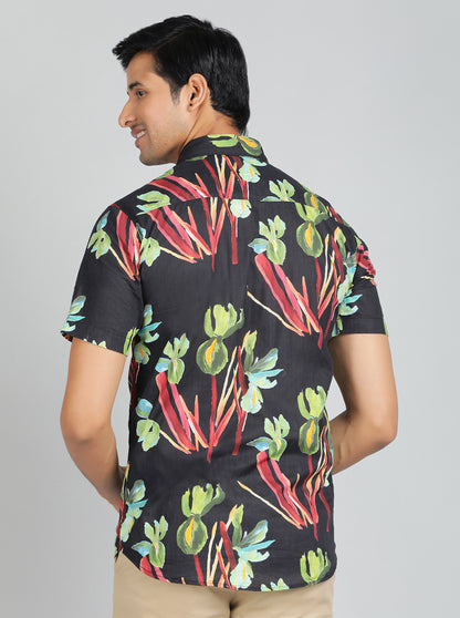Black Printed Slim Fit Casual Shirt | JadeBlue