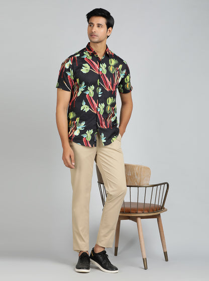 Black Printed Slim Fit Casual Shirt | JadeBlue