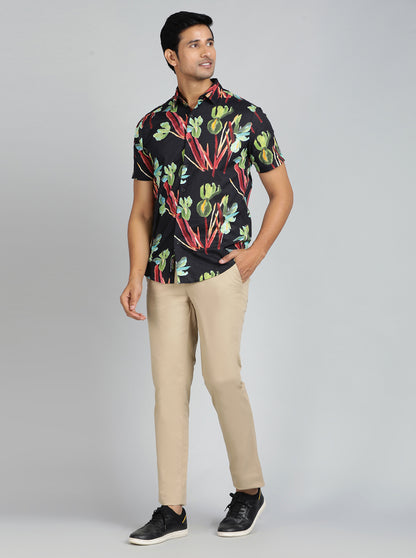 Black Printed Slim Fit Casual Shirt | JadeBlue