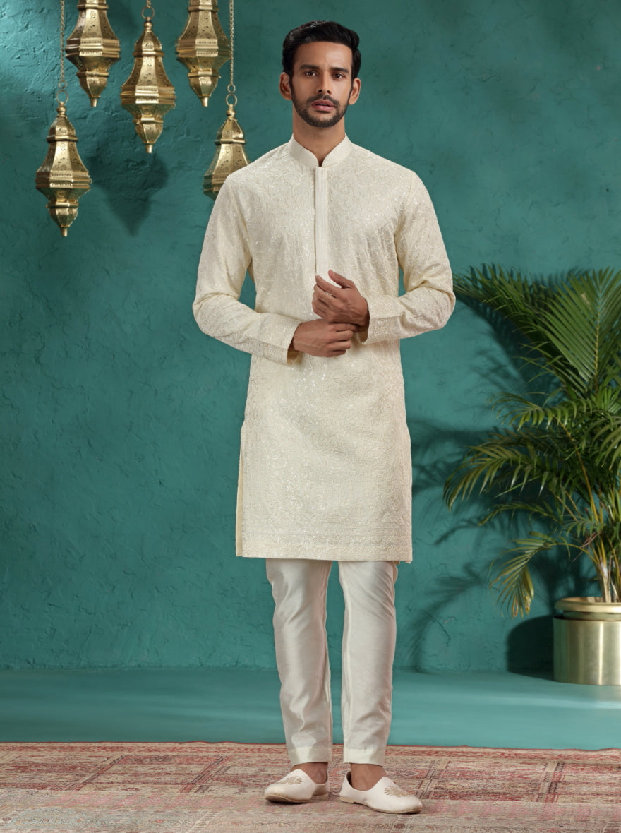 Cream Embroidered Kurta Pajama | TULA