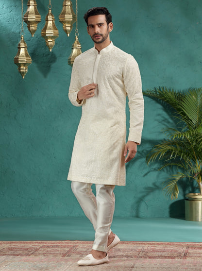Cream Embroidered Kurta Pajama | TULA
