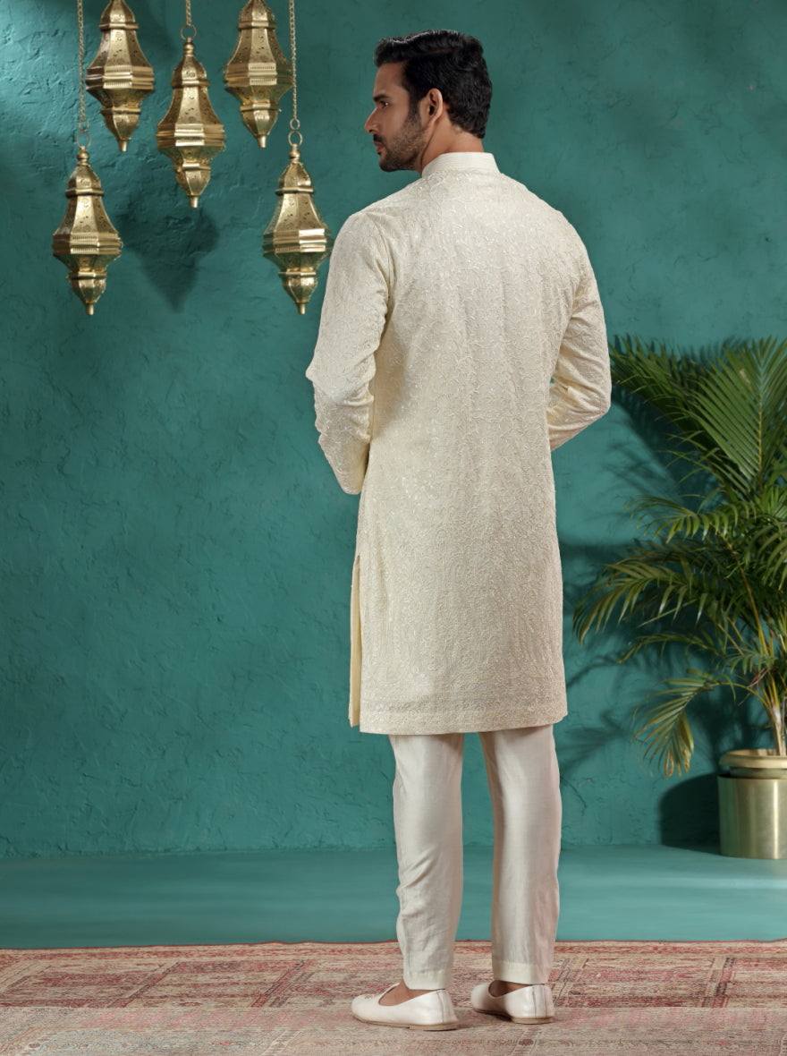 Cream Embroidered Kurta Pajama | TULA