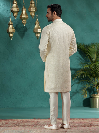 Cream Embroidered Kurta Pajama | TULA