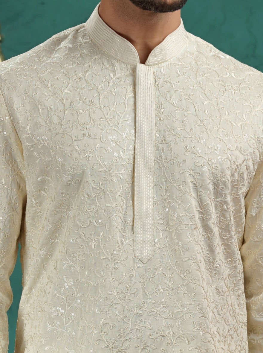 Cream Embroidered Kurta Pajama | TULA