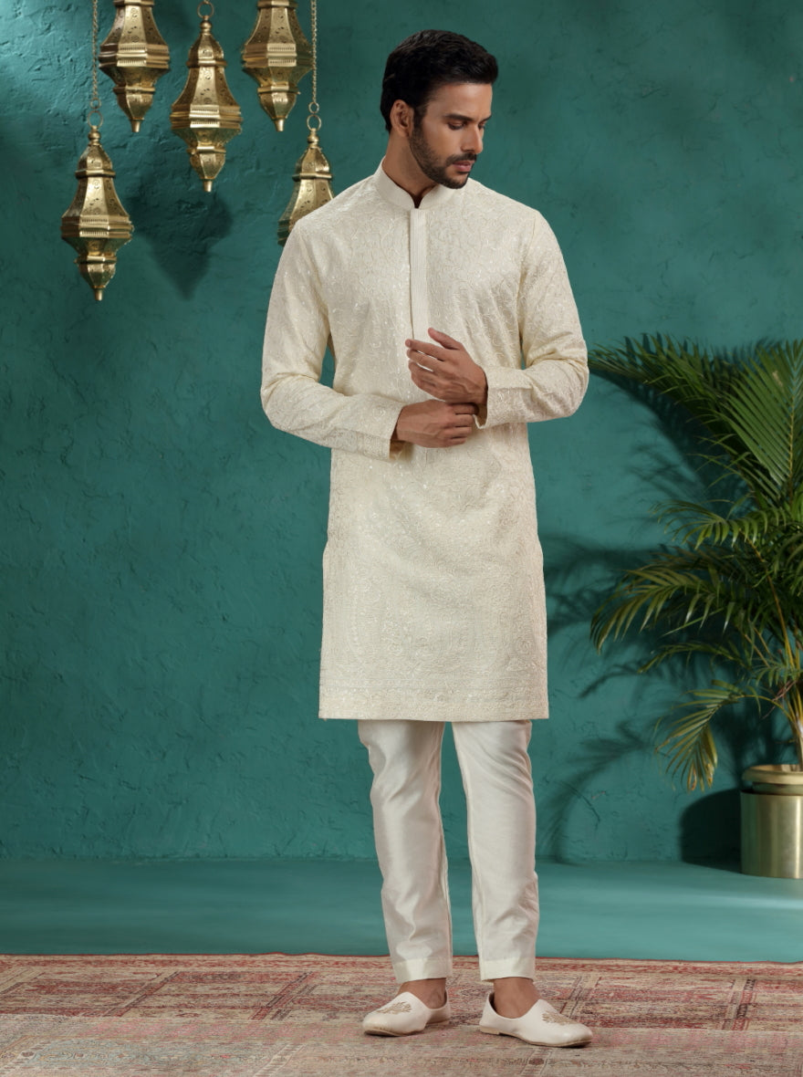 Cream Embroidered Kurta Pajama | TULA