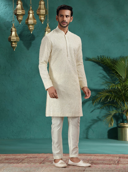 Cream Embroidered Kurta Pajama | TULA