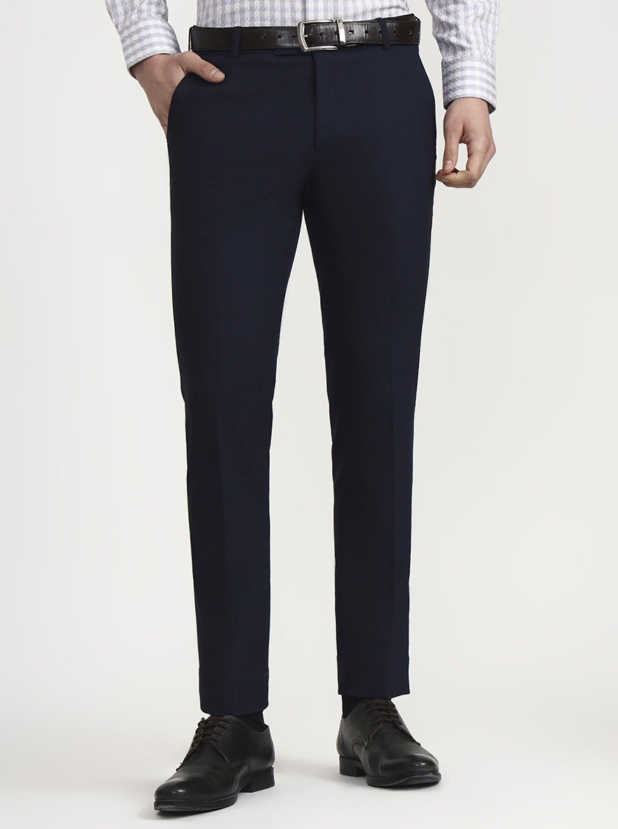 Navy & Blue Solid Slim Fit Formal Trouser | Metal