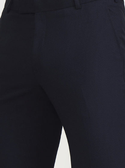 Navy & Blue Solid Slim Fit Formal Trouser | Metal