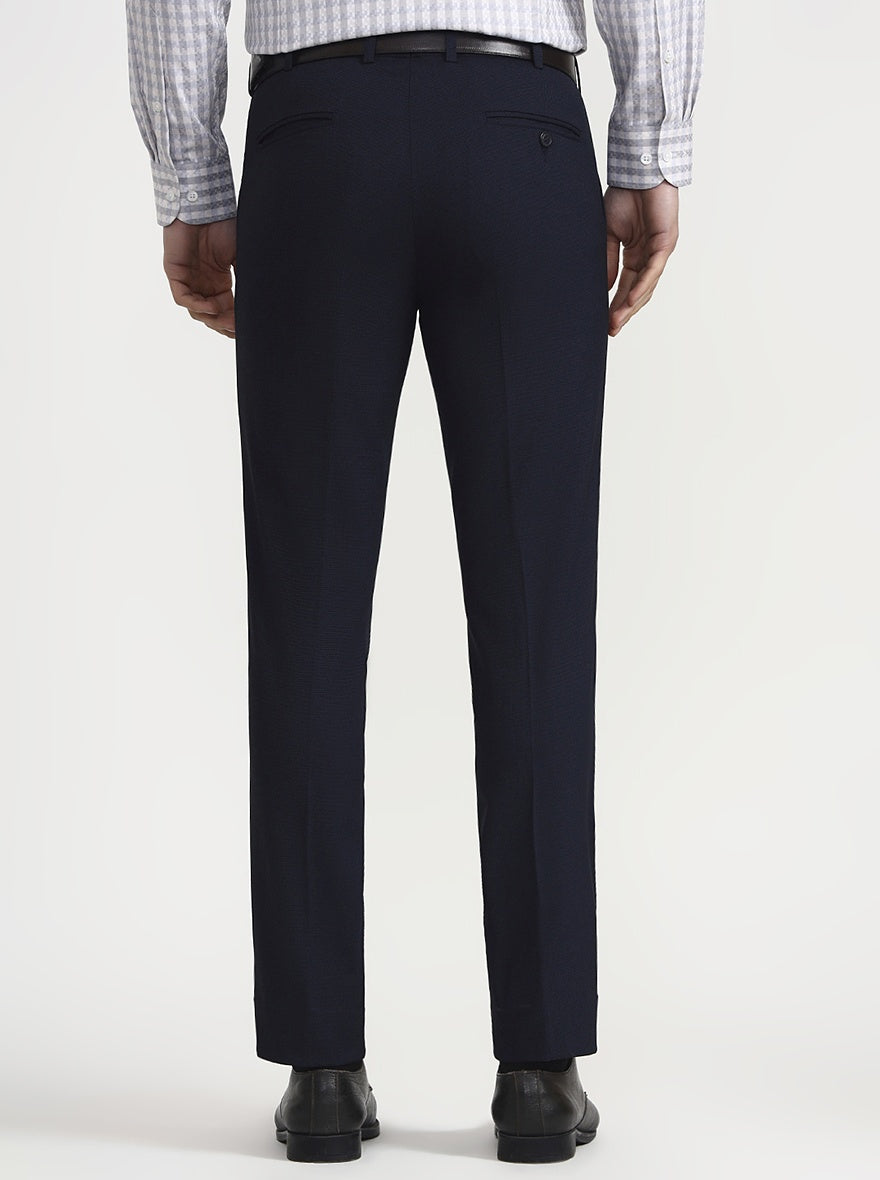 Navy & Blue Solid Slim Fit Formal Trouser | Metal