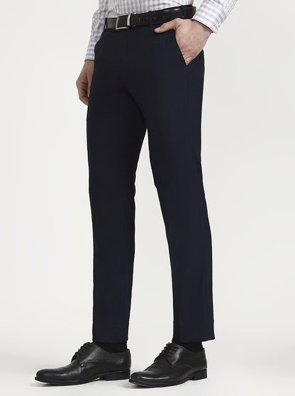 Navy & Blue Solid Slim Fit Formal Trouser | Metal