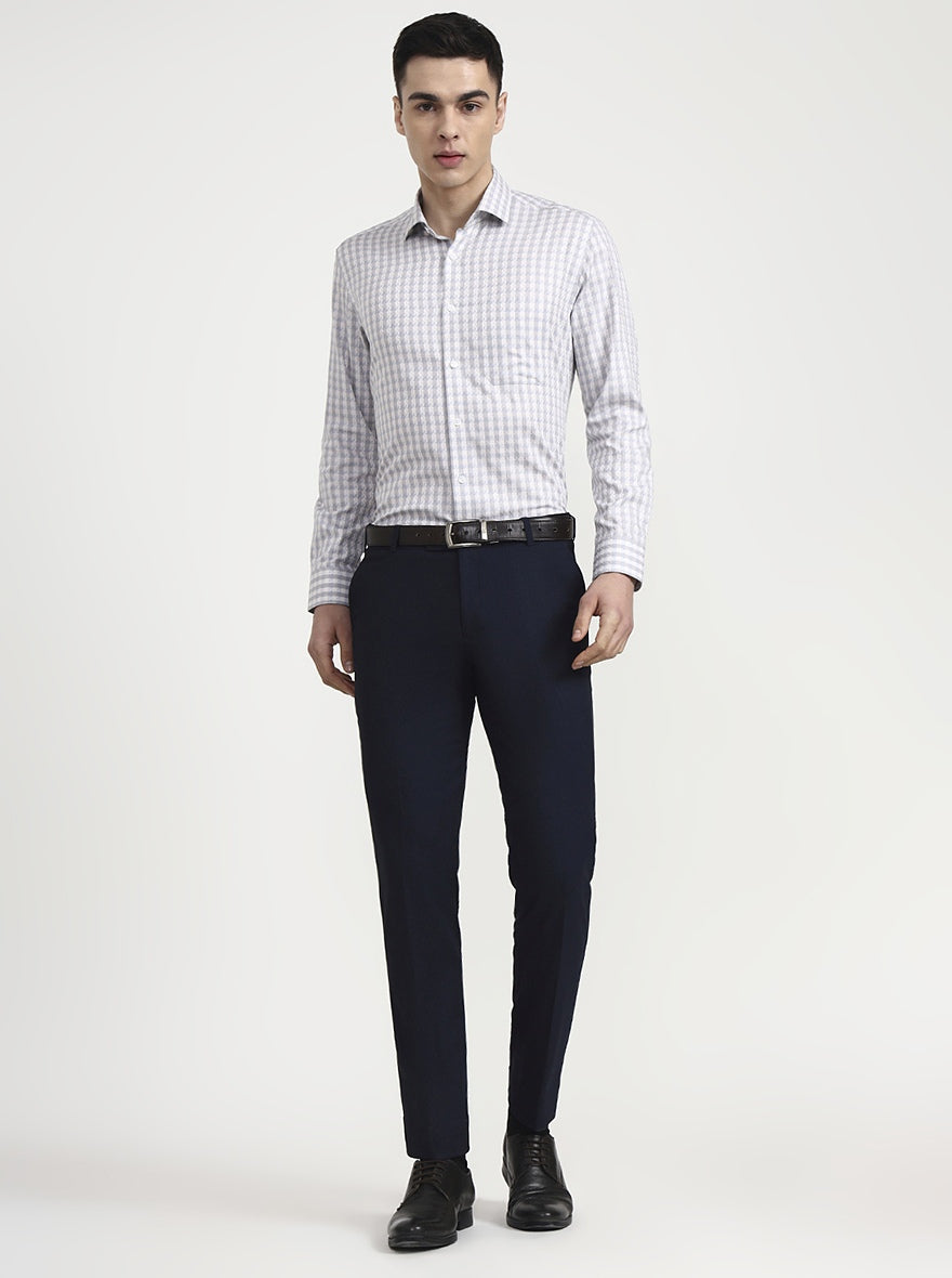 Navy & Blue Solid Slim Fit Formal Trouser | Metal