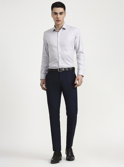 Navy & Blue Solid Slim Fit Formal Trouser | Metal