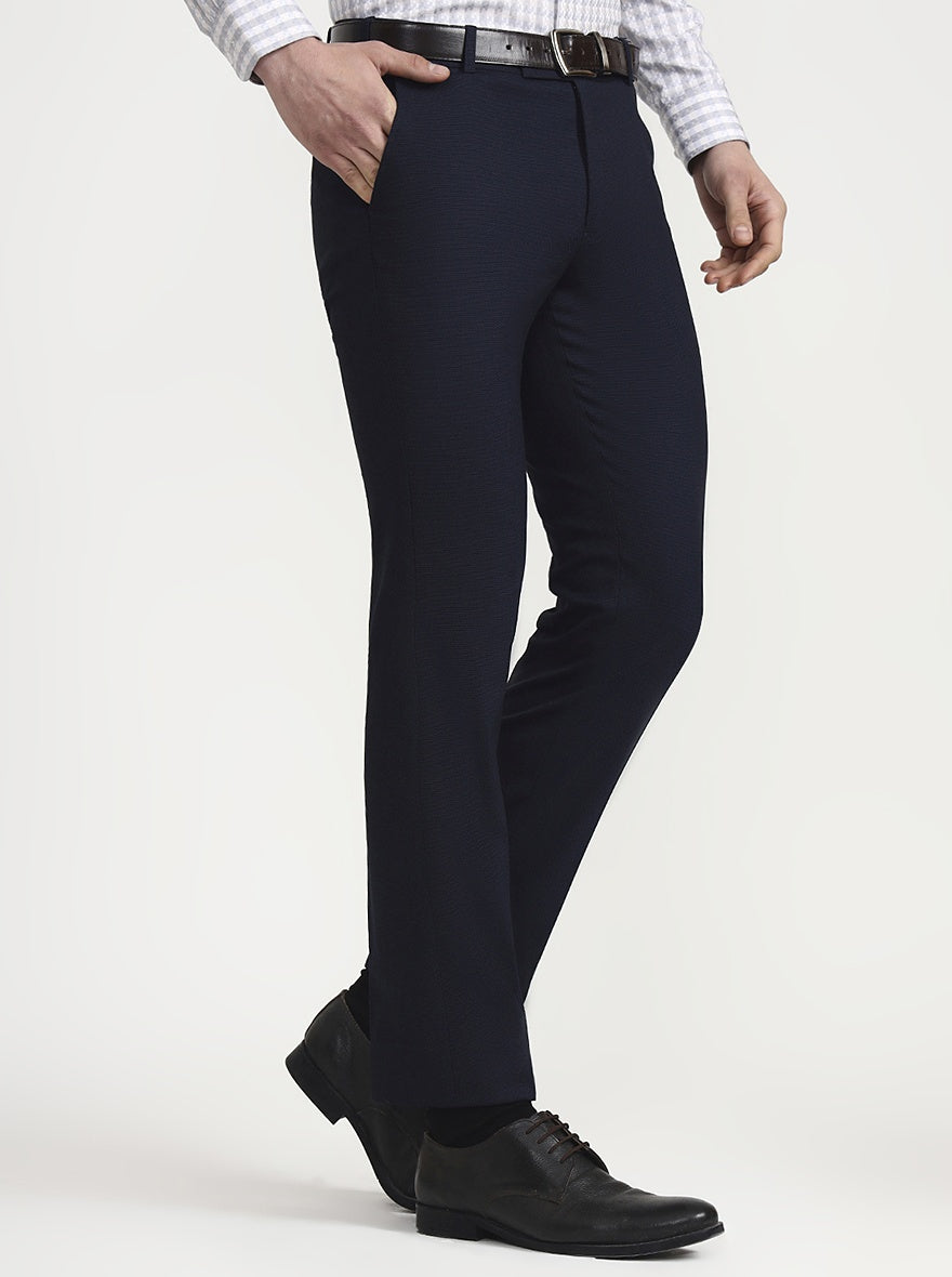Navy & Blue Solid Slim Fit Formal Trouser | Metal