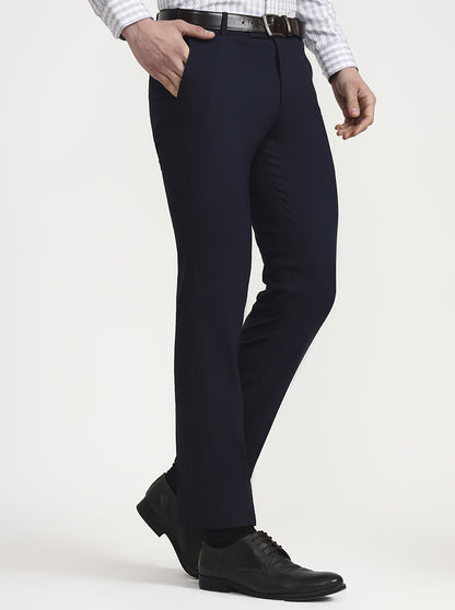 Navy & Blue Solid Slim Fit Formal Trouser | Metal
