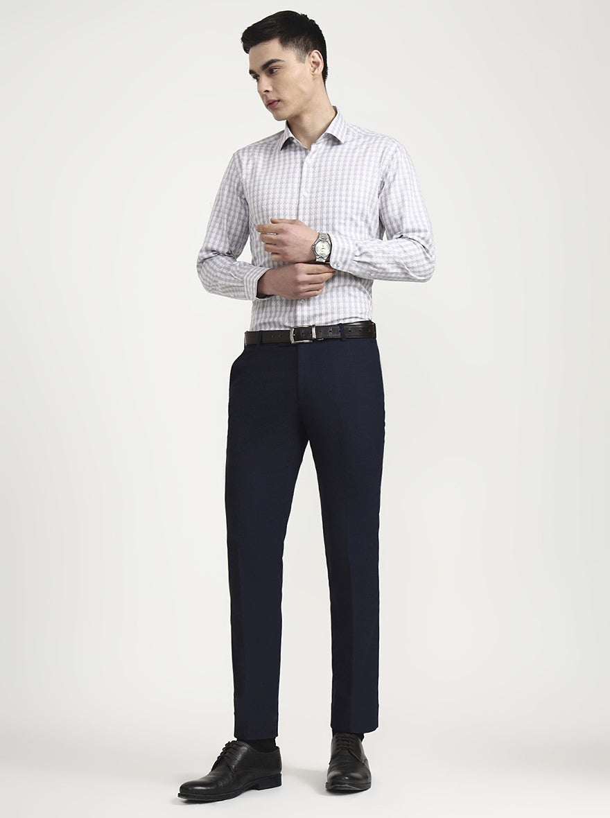 Navy & Blue Solid Slim Fit Formal Trouser | Metal