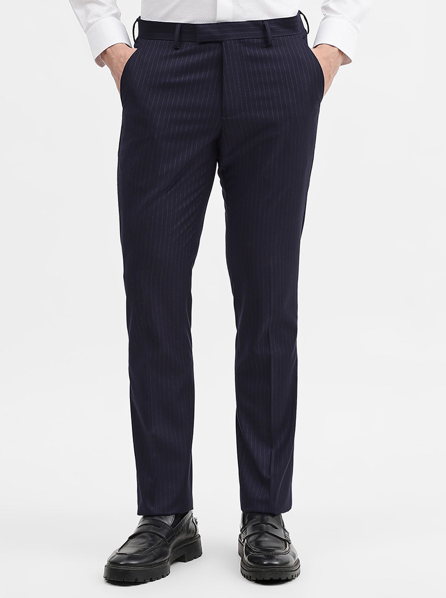 Blue Striped Super Slim Fit Formal Trouser | JadeBlue Youth