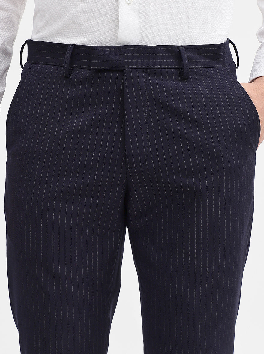 Blue Striped Super Slim Fit Formal Trouser | JadeBlue Youth