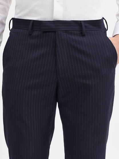 Blue Striped Super Slim Fit Formal Trouser | JadeBlue Youth