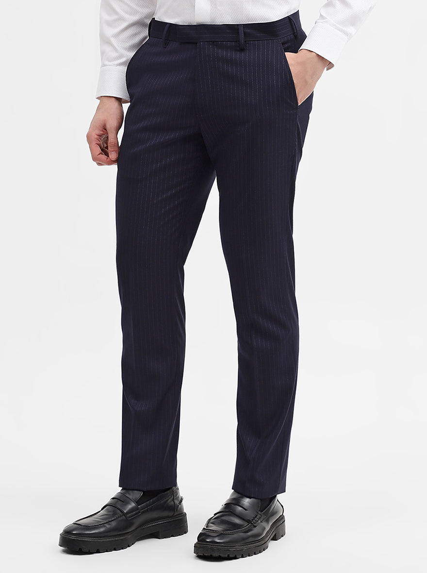 Blue Striped Super Slim Fit Formal Trouser | JadeBlue Youth