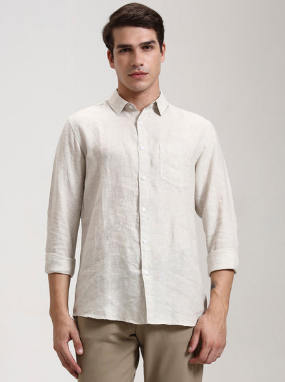 Khaki Solid Slim Fit Casual Shirt | JadeBlue