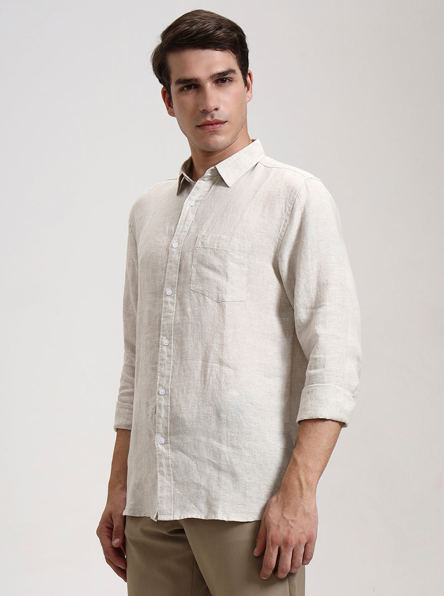 Khaki Solid Slim Fit Casual Shirt | JadeBlue