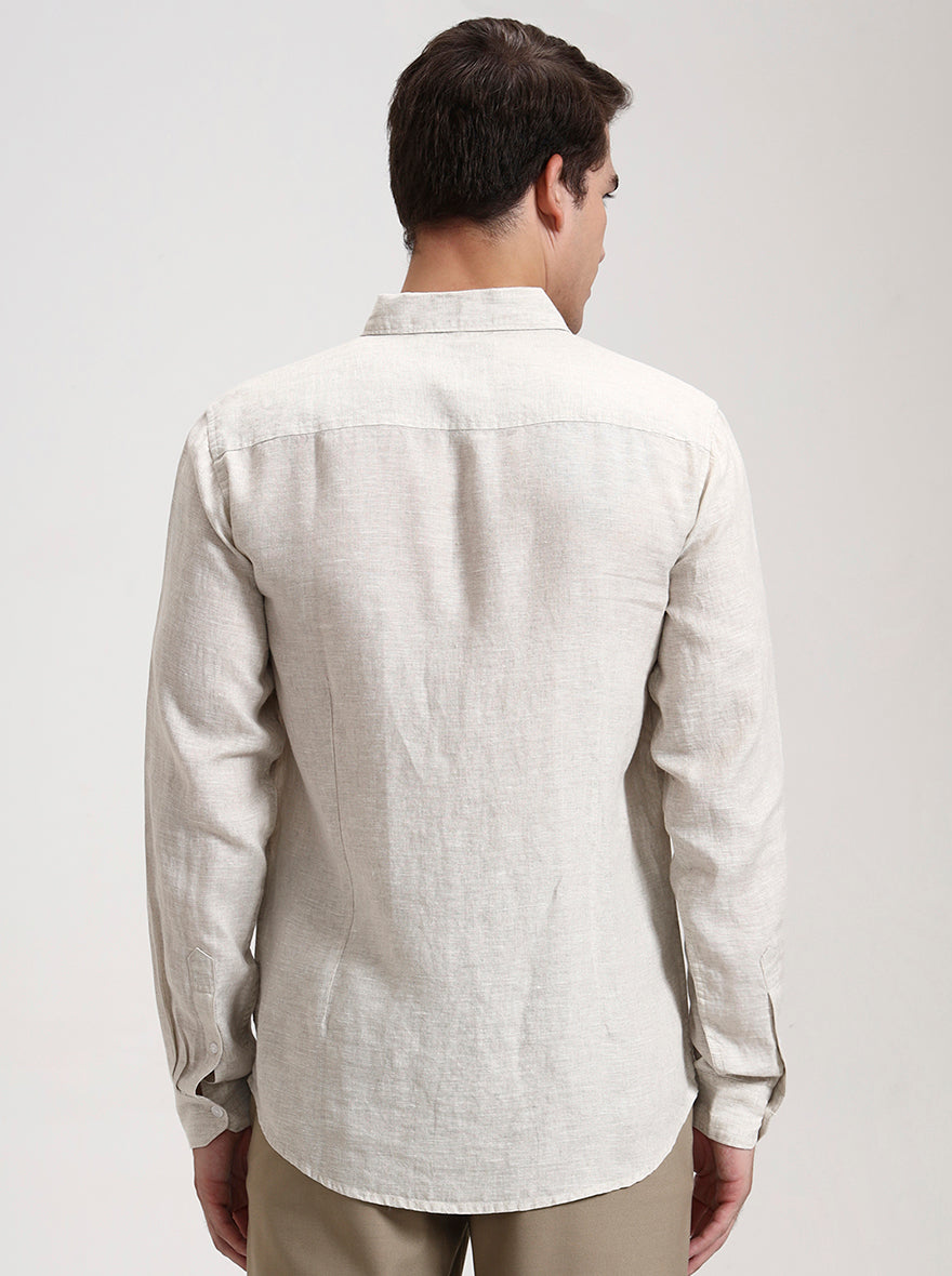 Khaki Solid Slim Fit Casual Shirt | JadeBlue