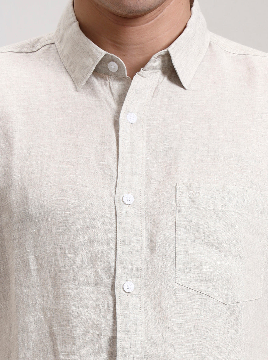 Khaki Solid Slim Fit Casual Shirt | JadeBlue