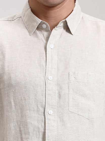 Khaki Solid Slim Fit Casual Shirt | JadeBlue