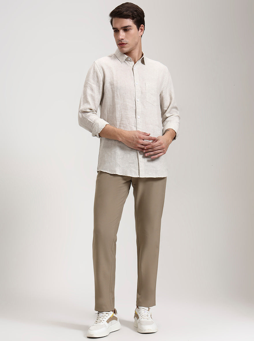 Khaki Solid Slim Fit Casual Shirt | JadeBlue