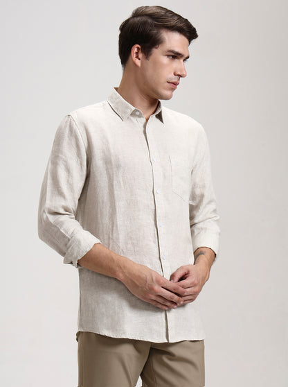 Khaki Solid Slim Fit Casual Shirt | JadeBlue