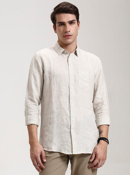 Khaki Solid Slim Fit Casual Shirt | JadeBlue