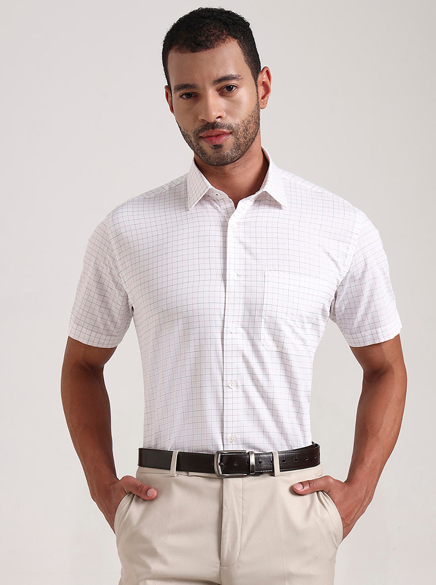 White Checked Regular Fit Formal Shirt | JadeBlue