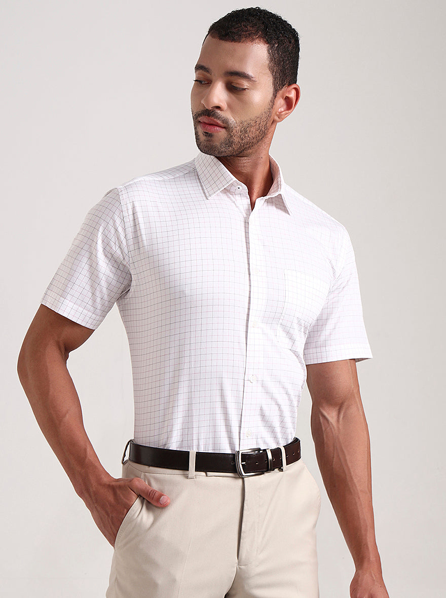 White Checked Regular Fit Formal Shirt | JadeBlue