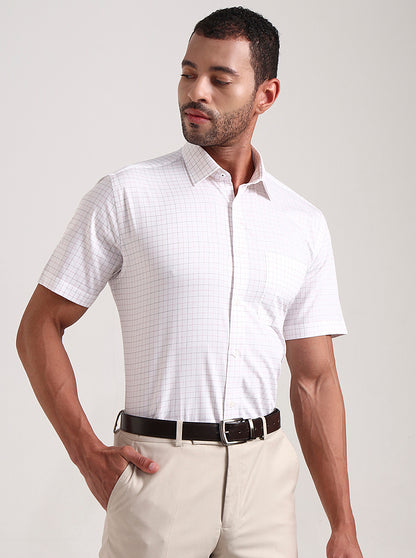 White Checked Regular Fit Formal Shirt | JadeBlue