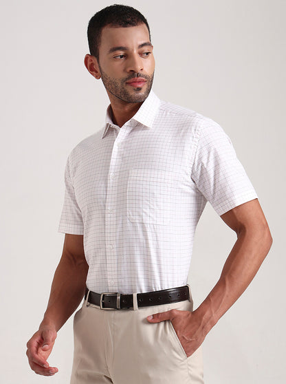 White Checked Regular Fit Formal Shirt | JadeBlue