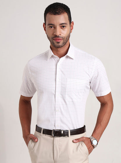 White Checked Regular Fit Formal Shirt | JadeBlue