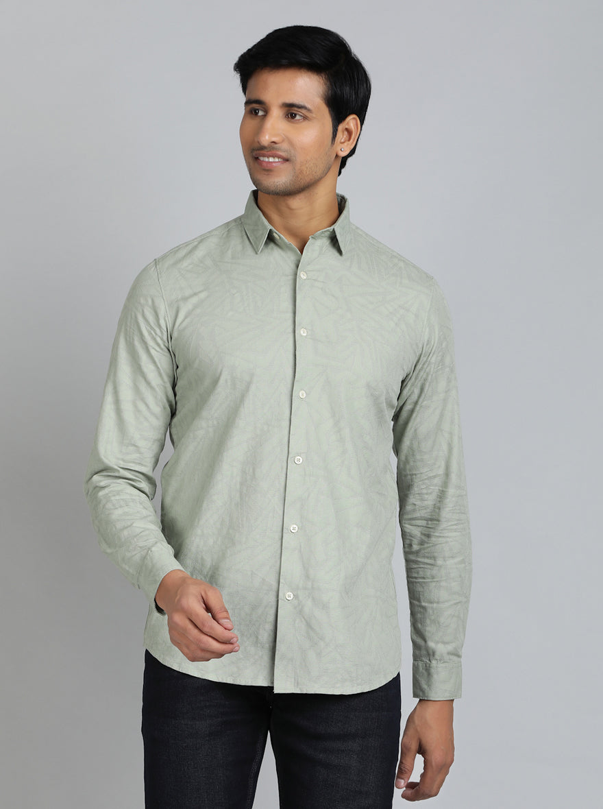 Green Solid Slim Fit Casual Shirt | JadeBlue