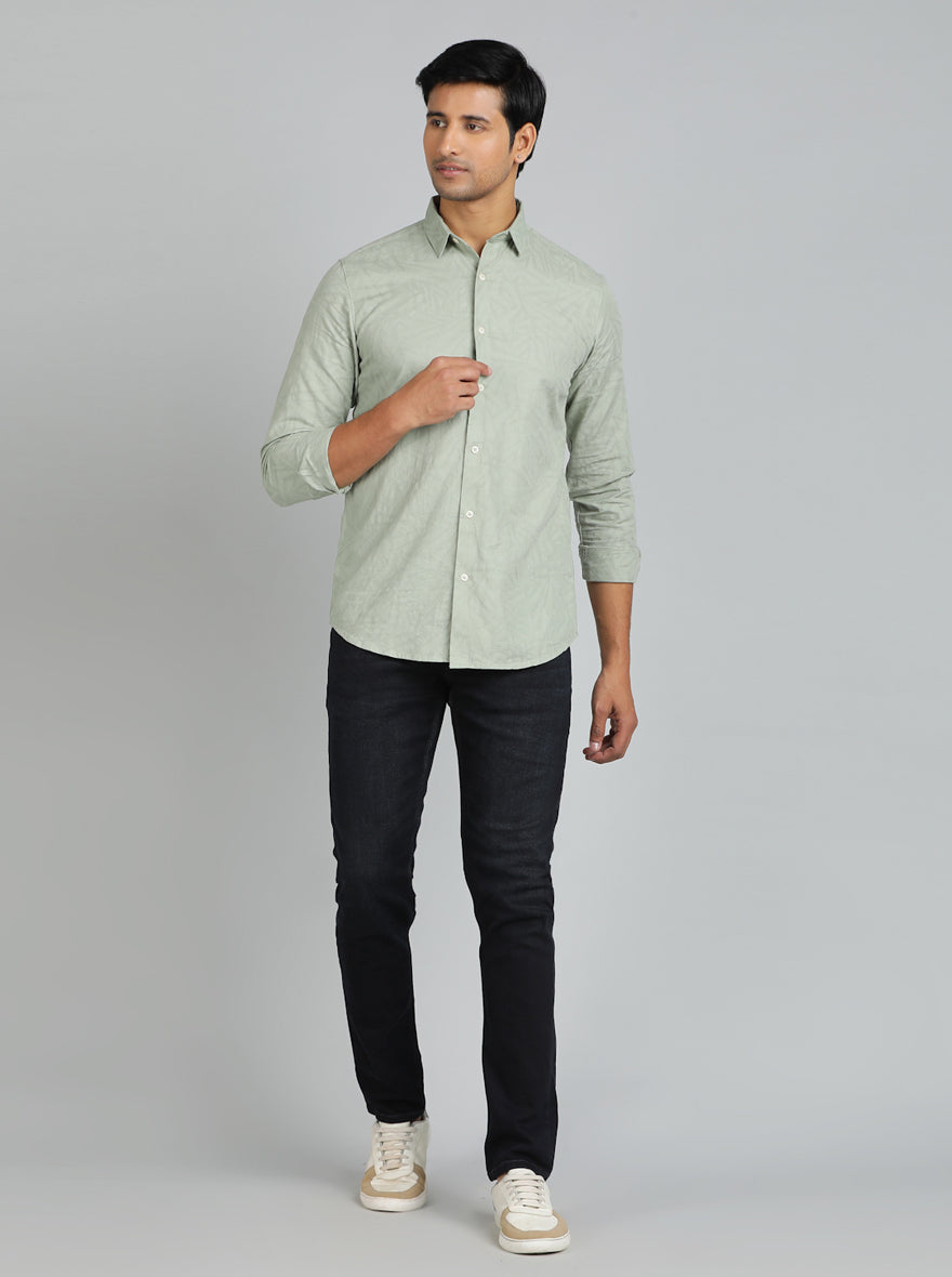 Green Solid Slim Fit Casual Shirt | JadeBlue