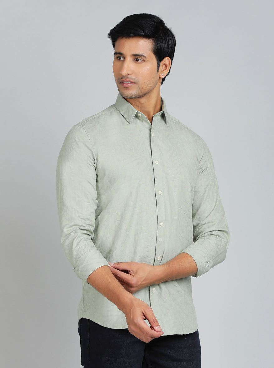 Green Solid Slim Fit Casual Shirt | JadeBlue