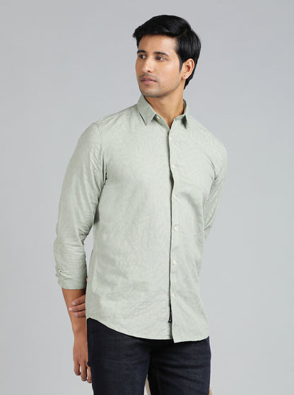 Green Solid Slim Fit Casual Shirt | JadeBlue