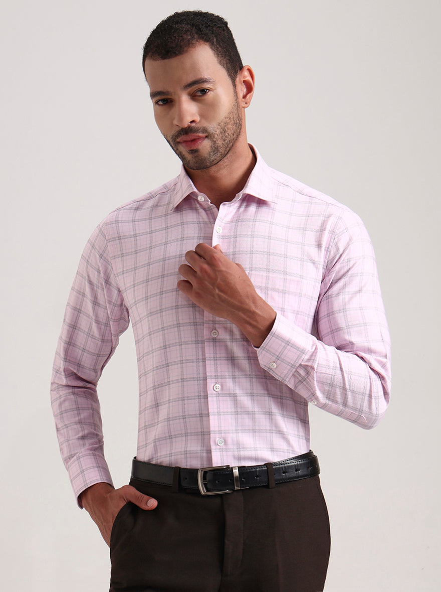 Pink Checked Slim Fit Formal Shirt | JadeBlue Super Luxe