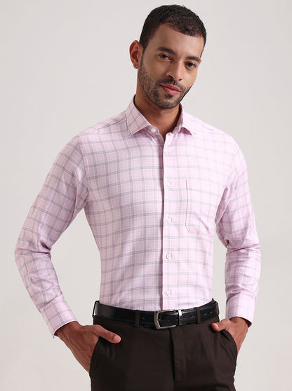 Pink Checked Slim Fit Formal Shirt | JadeBlue Super Luxe