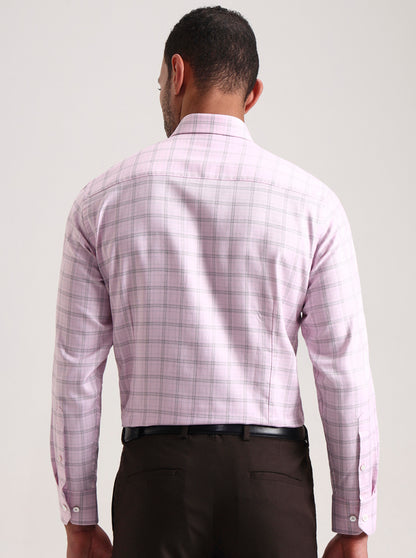 Pink Checked Slim Fit Formal Shirt | JadeBlue Super Luxe