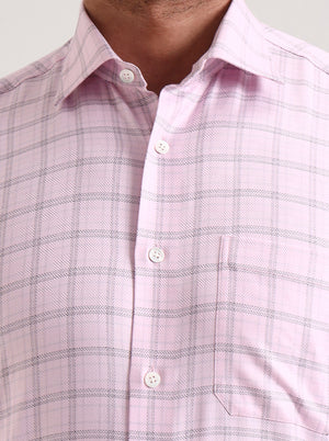 Pink Checked Slim Fit Formal Shirt | JadeBlue Super Luxe