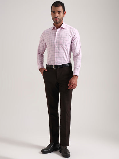 Pink Checked Slim Fit Formal Shirt | JadeBlue Super Luxe